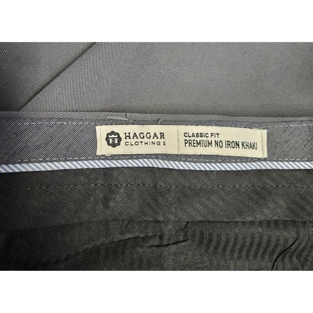 Haggar Pants Mens 42x30 Classic Fit Premium No Iron Khaki Flat Front Gray New - Picture 4 of 5